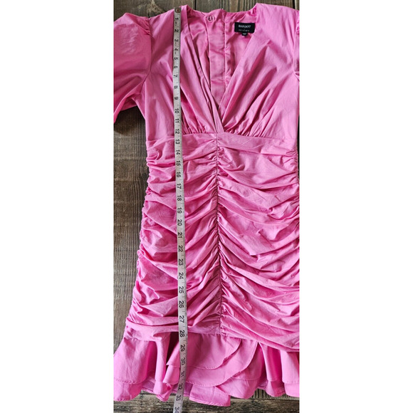 Bardot Women The Amie Mini Dress Small Candy Pink Ruched Short Puff Sleeve Party - Picture 13 of 14